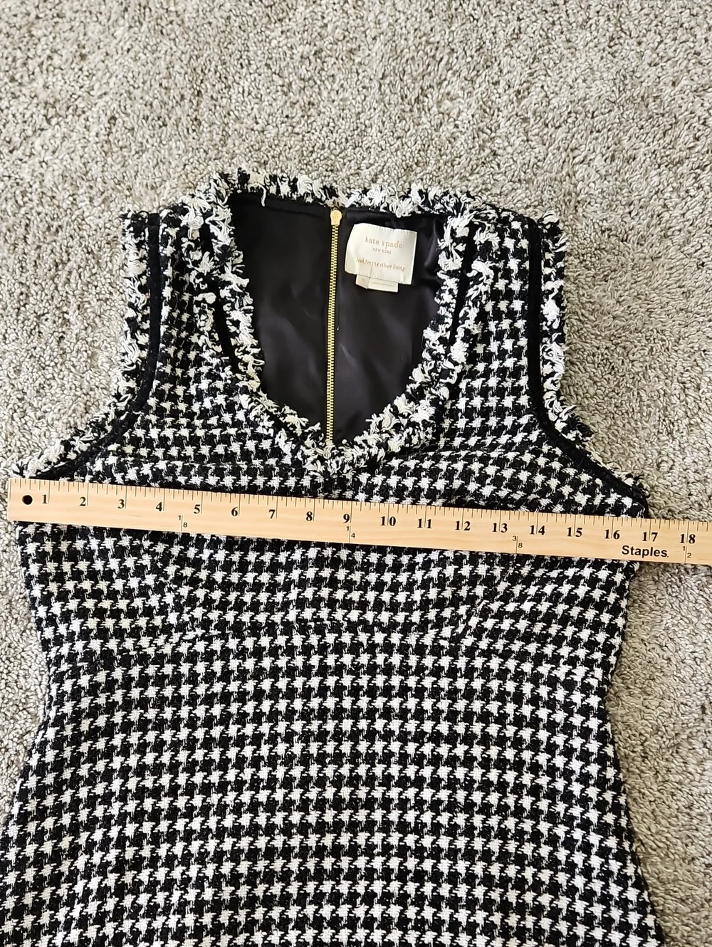 Kate Spade Mini Tweed Black and White Houndstooth V-Neck Dress 6 A Line Preppy